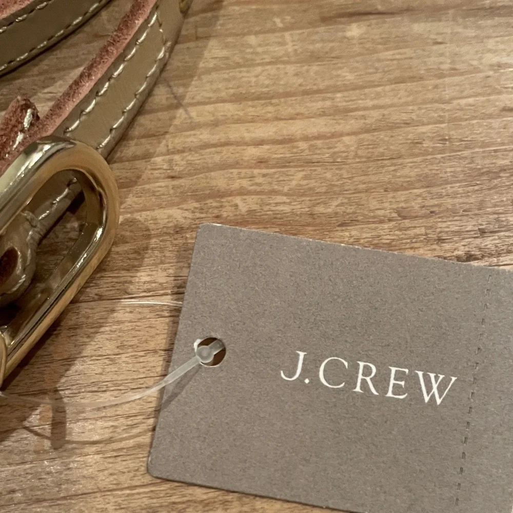 NWT J. Crew 100% leather gold beige skinny belt Old Money, business  Holiday LG